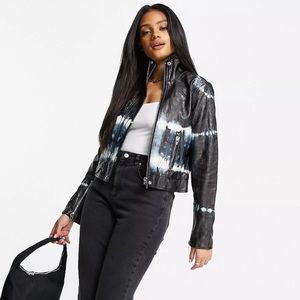 Blank NYC bliss field tie dye cropped faux leather jacket